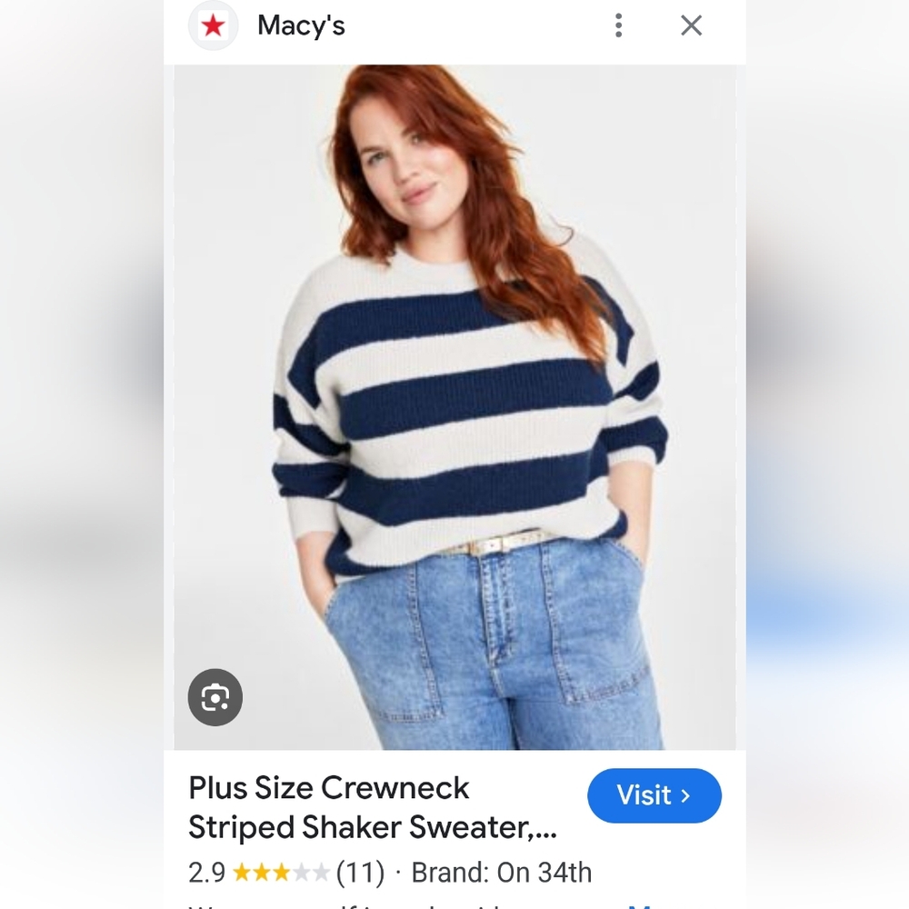 Macy's Navy and White Striped Sweater